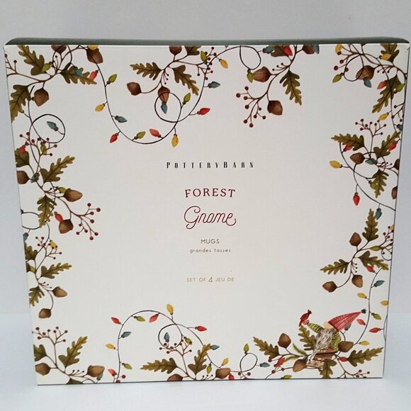 NEW RARE Pottery Barn Set of 4 Forest Gnome Christmas Mugs 22 OZ Stoneware - Picture 8 of 8